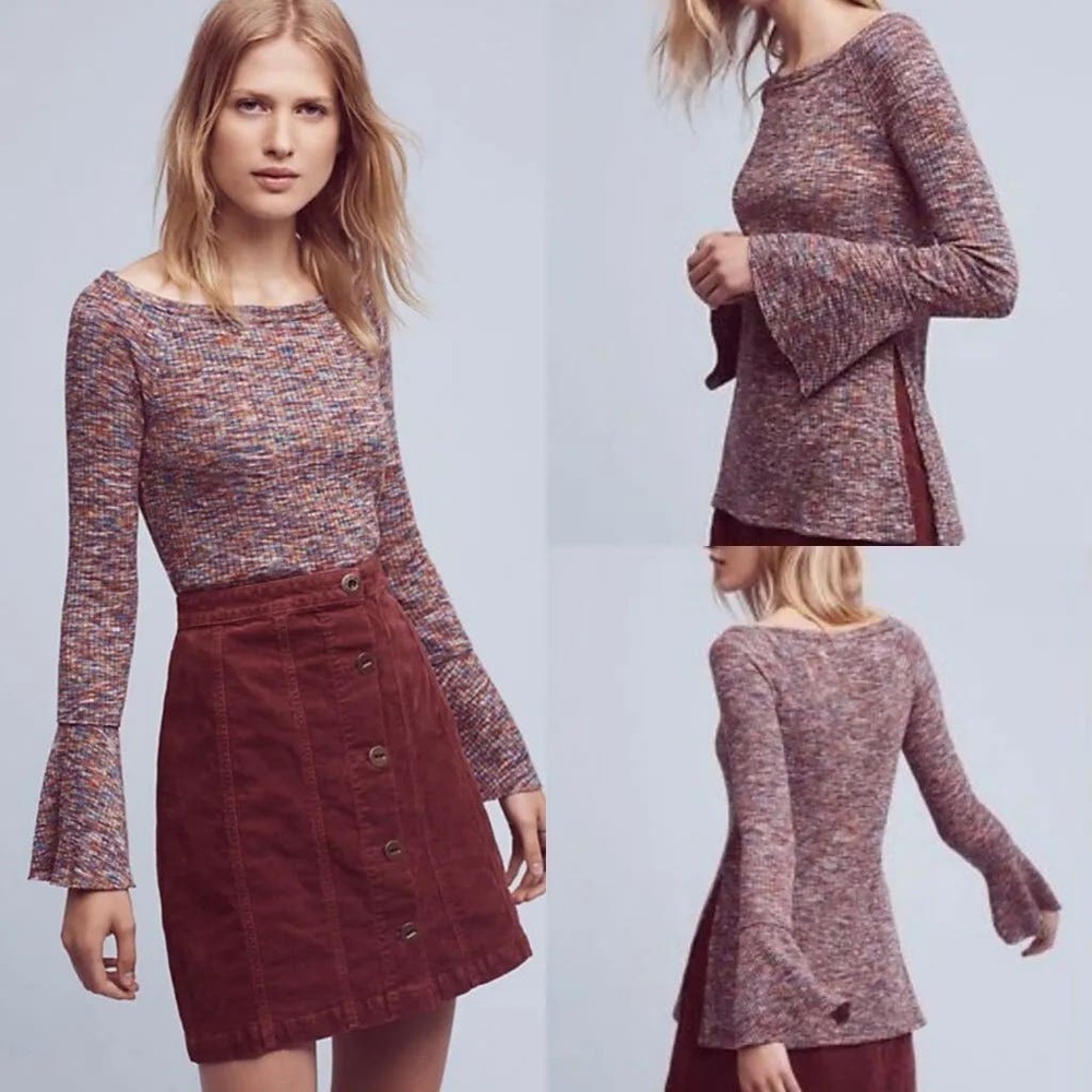 Akemi + Kin Anthropologie Zaka Rainbow Rib Knit Long Bell Sleeve Top - Size S‎
